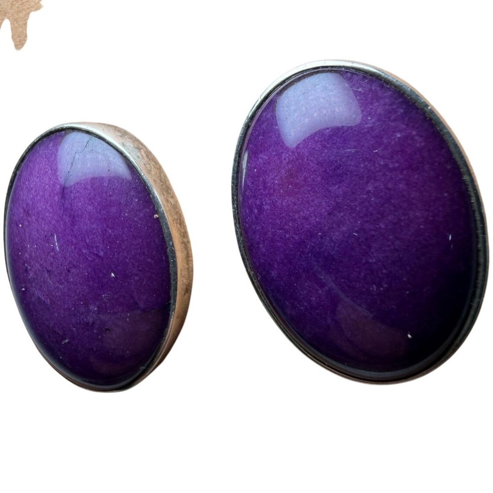 AIS Sterling Silver Purple Sugilite Oval Stud Earrings Vintage Gemstone Post
